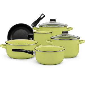 BATERIA DE COCINA MADRID OPTIMA TÉ VERDE C/TAPA DE VIDRIO 8 PIEZAS