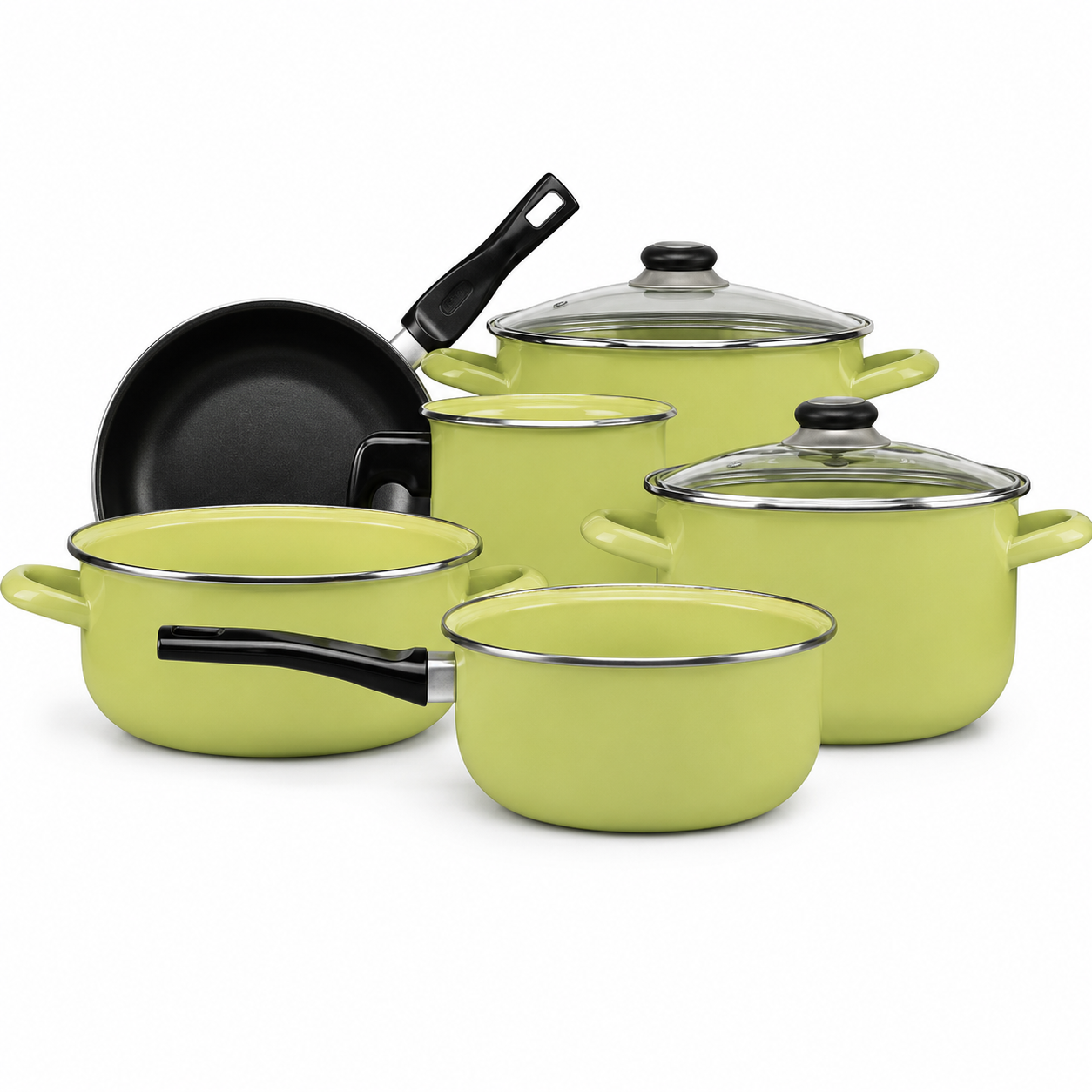 BATERIA DE COCINA MADRID OPTIMA TÉ VERDE C/TAPA DE VIDRIO 8 PIEZAS
